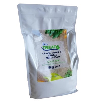 BIOTREAT LAWN, FRUIT AND VEGGIE FERTILISER - NPK 12-6-12 fertiliser granules containing Seaweed and organic matter